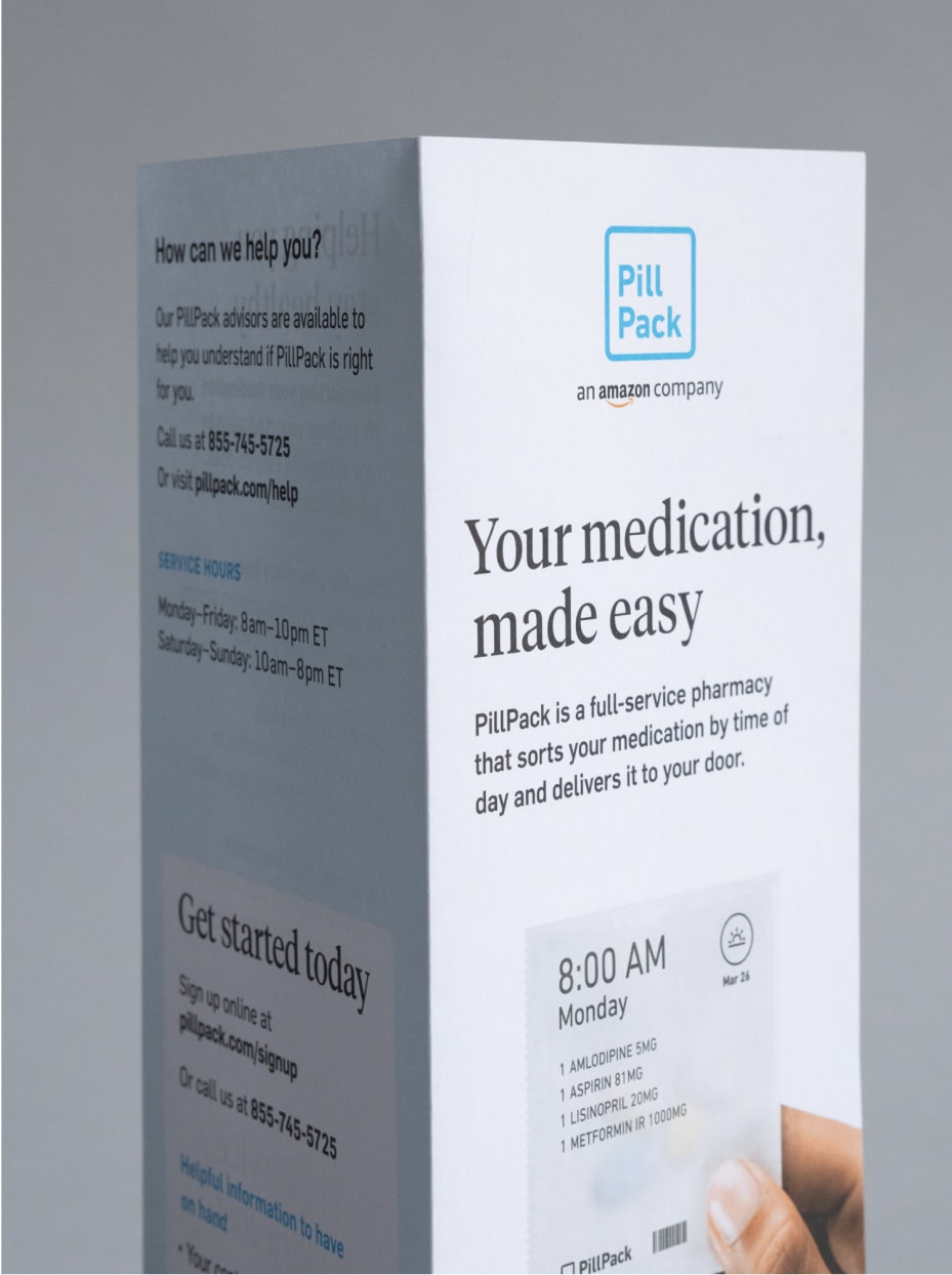 Close up of a PillPack service brochure